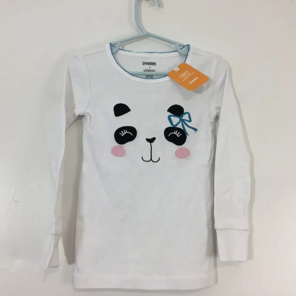 Y2K Gymboree Girls Pajamas Size 4 Panda Bear Bow Gymmies PJs 2PC